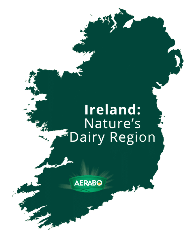 Graphic map of Ireland, with the Aerabo logo above the Golden Valleys in Ireland